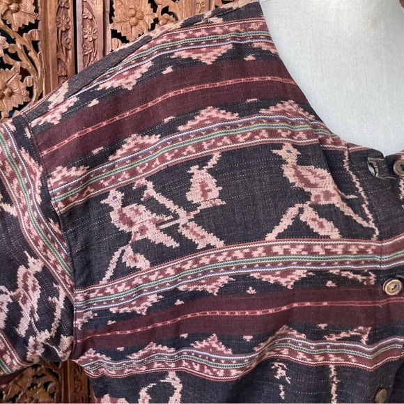 Vintage Cerimonial Indonesian Woven Ikat Boho Patterned Button Front Jacket - Picture 5 of 13